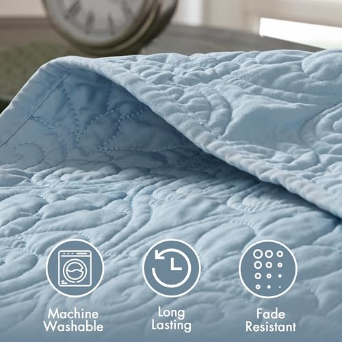 Madison Park Quebec Quilt Set - Luxurious Damask Stitching Design, Cotton Filled Lightweight Coverlet Bedspread Bedding, S...