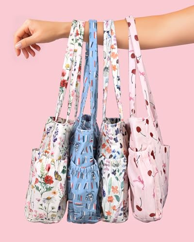 Miss Adola Large Corduroy Tote Bag for Women - Cute Shoulder Reusable Canvas Bags with Zipper Multi-Pocket for School