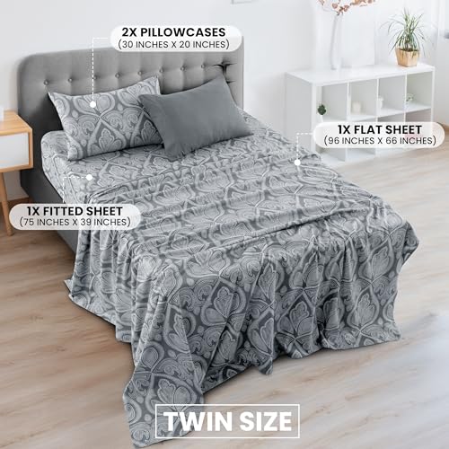 Ultra Soft Wrinkle-Free Microfiber Paisley Twin Sheet Set, Cute Floral Pattern Boho Print – 16" Deep Pocket Fitted Sheet, ...