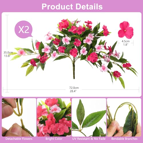 Hommyea Artificial Flowers for Outdoor, 2 Bundles UV Resistant Fake Plants Decoration Realistic Faux Silk Flowers No Fade ...