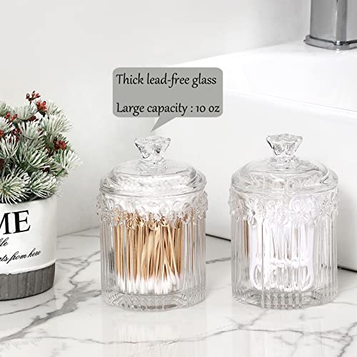 rejomiik 2 Pack Qtip Holder Glass Apothecary Jars with Lids Bathroom Accessories Vanity Organizers and Makeup Storage Cani...