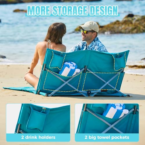 #WEJOY Double Beach Lounge Chair, Collapse Folding Lightweight Mat, Portable Ground Beach Chairs with Padded Seat & Steple...