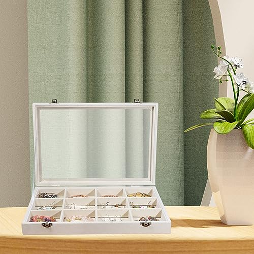 Stratalife Jewelry Organizer Bracelet Organizer Storage Box 12 Grid Stackable Jewelry Tray with Lid Velvet Jewelry Box for...