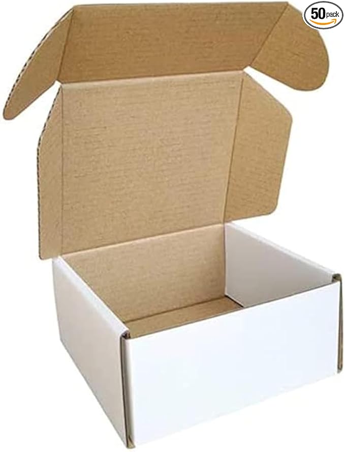 CH-BOX 50 Pack 4x4x2'' Small Shipping Boxes, Corrugated Cardboard Mailers for Business, White (CM442)