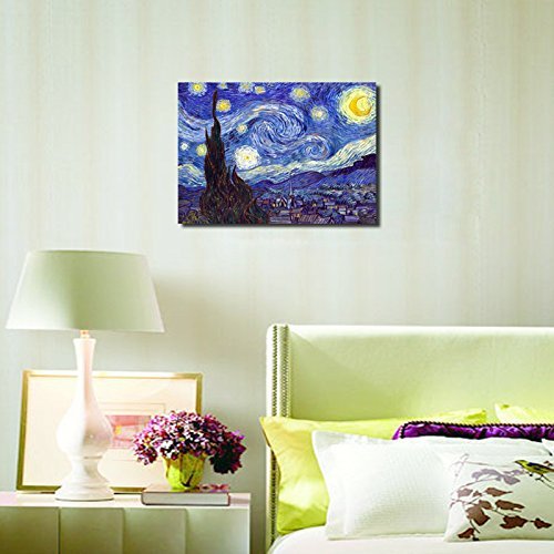 Wieco Art Starry Night Canvas Print of Van Gogh Oil Paintings Reproduction Modern Canvas Print Artwork Abstract Landscape ...
