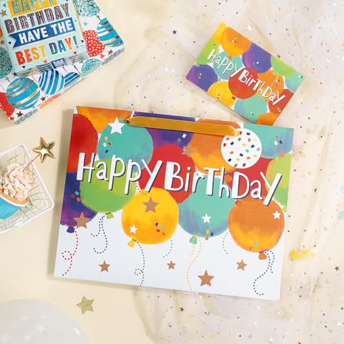 Loveinside Colorful Birthday Gift Bag, Balloons Pattern with HAPPY BIRTHDAY Text, Matching Tissue Paper, Greeting Card and...