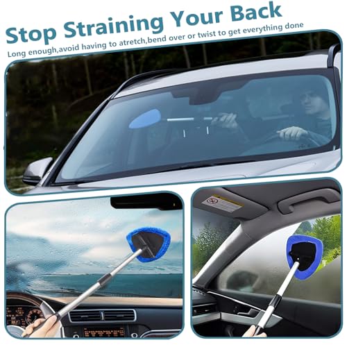 Car Windshield Cleaning Tools, Expandable Car Window Cleaner kit with 4 Reusable Microfiber Pads, 2 Spray Bottles, Windshi...