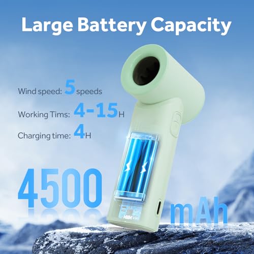 Portable Handheld Turbo Fan, 5 Gear Wind, LED Display, 4500mAh USB Rechargeable Hand Held Personal Fan, 15H Max Cooling Ti...