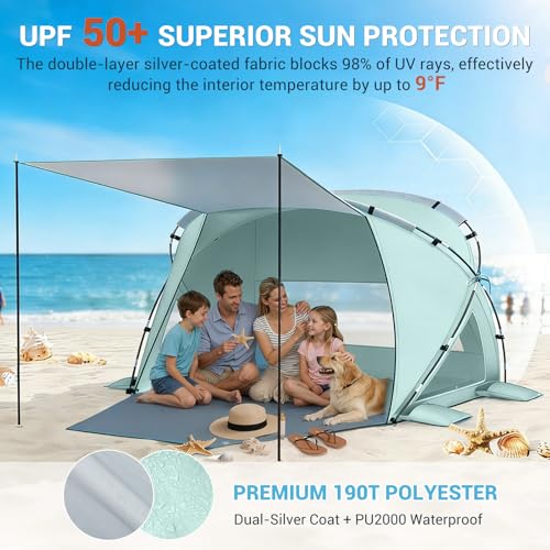 Elegear Beach Tent Sun Shelter with Canopy, CumbreX™ 4-6 Person Pop Up beach tent, Easy Setup UPF 50+ UV Protection Portab...