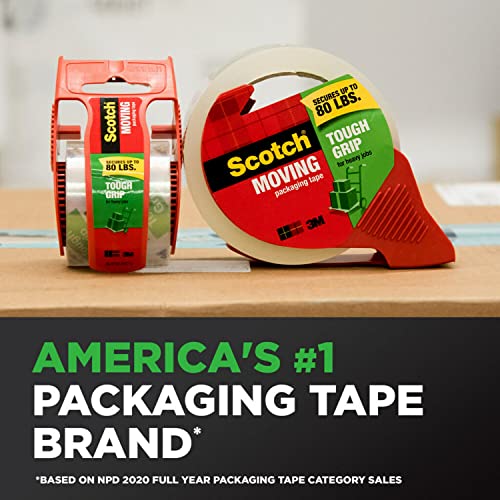 Scotch Tough Grip Moving Packaging Tape, 1.88" x 38.2 yd, Strong Hold on All Box Types Including Recycled, Secures Boxes u...
