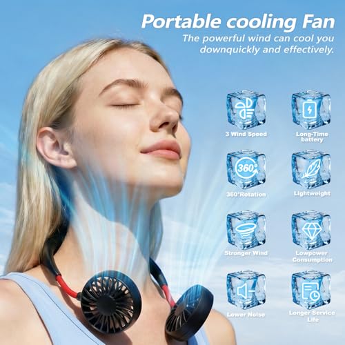 shuangjishan Neck Fan Portable Rechargeable: Personal Cooling Wearable Fan Around your Neck that Blow Cold Air for Men Wom...