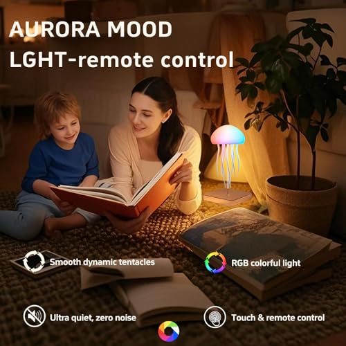 Camdii Jellyfish Lamp with Touch Sensor and Remote Control, Rechargeable Eye Friendly RGB Gradient Jellyfish Night Light a...