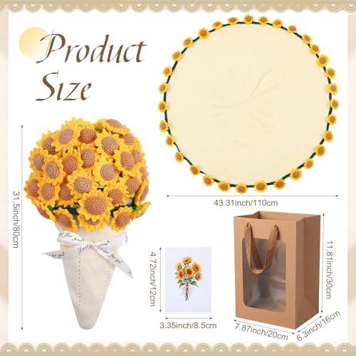 WovWeave Gifts Basket Set - Finished Flower Crochet Knitted Blanket Gift Bag Card Envelope Blanket for Her Mom Girlfriend ...