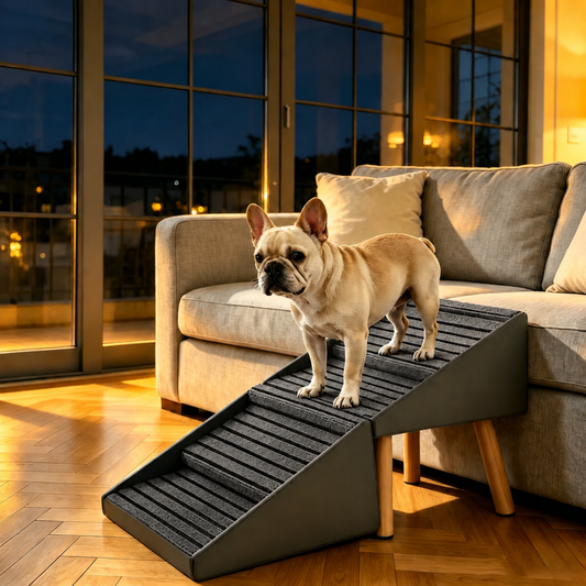 2-in-1 Dog Stairs for Bed and Couch 19.69" Foldable Dog Ramp for Couch 4 Pet Steps  & Ottoman for Small Dogs, Grey