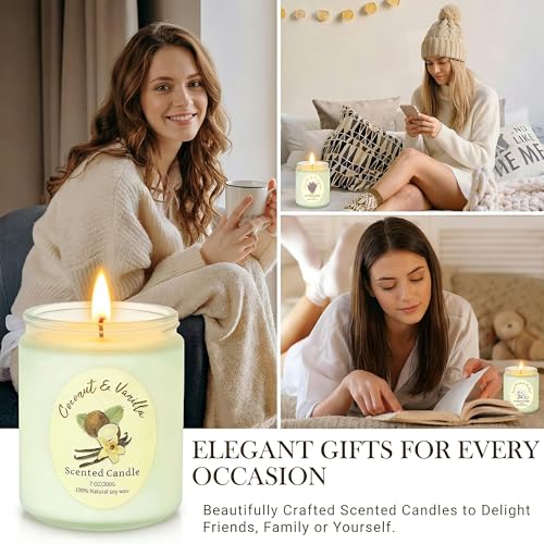 Scented Candles Gift Set 4 Pack, Soy Wax Aromatherapy Candles with Lavender Rose Coconut Vanilla, Long Lasting 200 Hours B...