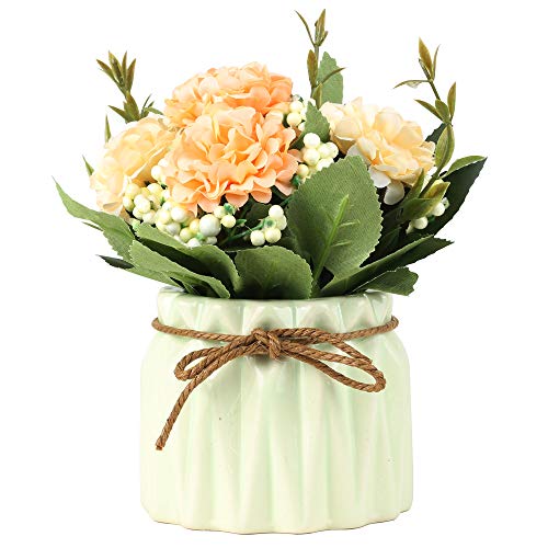 SUPNIU Artificial Hydrangea Bouquet with Small Ceramic Vase Fake Silk Variety Flower Balls Flowers Decoration for Table Ho...