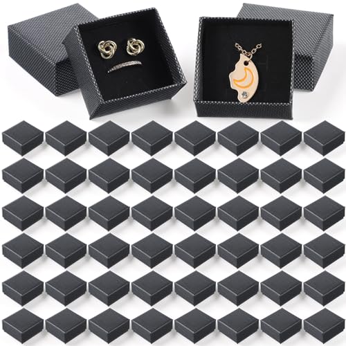 100pcs Jewelry Ring Gift Box 2''x 2''x1''Cardboard Earring Ring Boxes Small Black Gift Box with Velvet &Sponge Liner Jewel...
