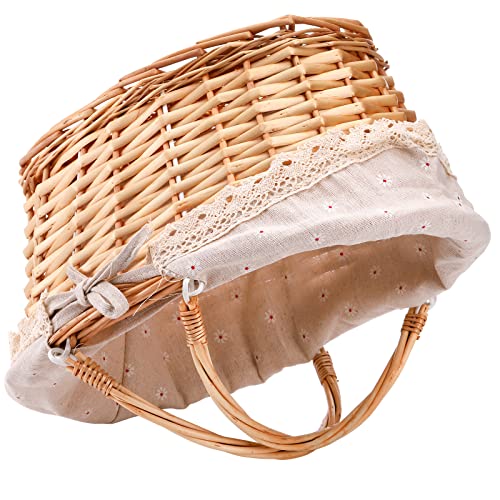 Peohud Wicker Picnic Basket, Woven Empty Easter Basket for Gifts, Picnic Hamper with Double Folding Handles, Willow Garden...