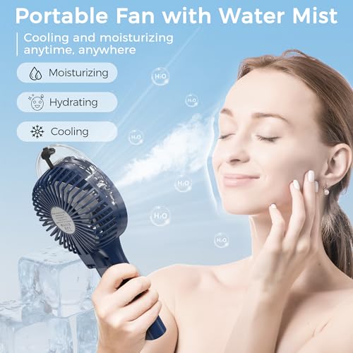 Portable Handheld Misting Fan, Nano-Mist Humidifier for Skincare & Makeup, 180° Foldable Desk Fan, Rechargeable Water Spra...