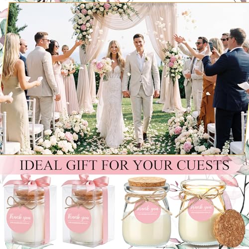 MTLEE 20 Sets Pink Wedding Candle for Guests Pink Thank You Candles Gift Bulk Glass Jars Scented Soy Wax with Clear Gift B...