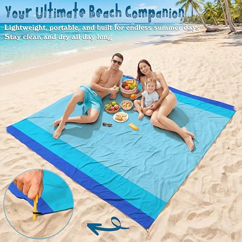 Aroveea Beach Blanket Waterproof Sandproof 1-7 Adult Oversized 78 '' × 81 '' Lightweight Durable Compact Sand Free Beach M...