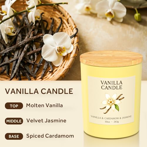 NORVENCE Vanilla Candle, Vanilla Scented Candles for Women, 10oz Soy Candles with Bamboo Lid for Home Scented, Birthday Gi...