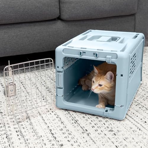 SportPet Designs Collapsible X-Small Pet Travel Carrier (Blue), Hard-Sided Kennel for Small Dogs, Puppies, Cats, Kittens, ...