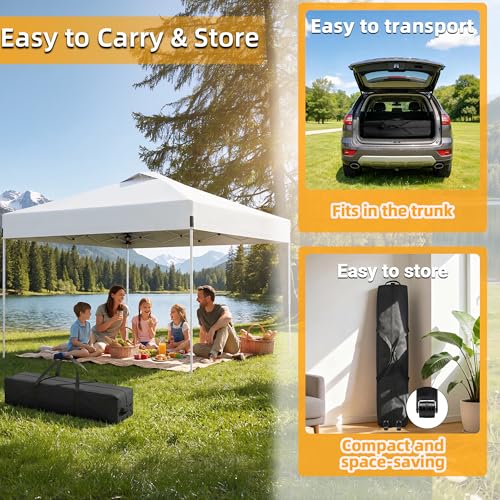 10x10ft Pop Up Canopy, Heavy Duty Beach Tent with Waterproof Silver Coated Top, 3 Heights & 4 Sandbags, Sun Shade with Rol...