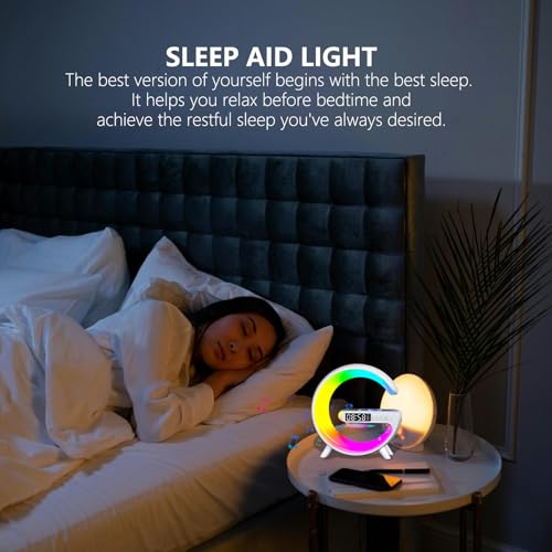 FuyoSegen Wireless Speaker Charger Light,LED Bedside Lamp 4-in-1 Alarm Clock,Mood Night Light,Speaker & Wireless Charger,S...