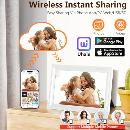 Smart White Digital Picture Frame WiFi Send Photos from Your Phone 16GB Storage 10.1inch 1280x800 IPS Touch Screen Digital...