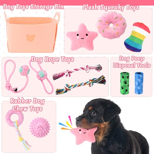 Ousiya 12 Pack Puppy Toys for Teething, Small & Medium Dogs – Chew Toys, Rope Toys & Interactive Dog Toys Set with Storage...
