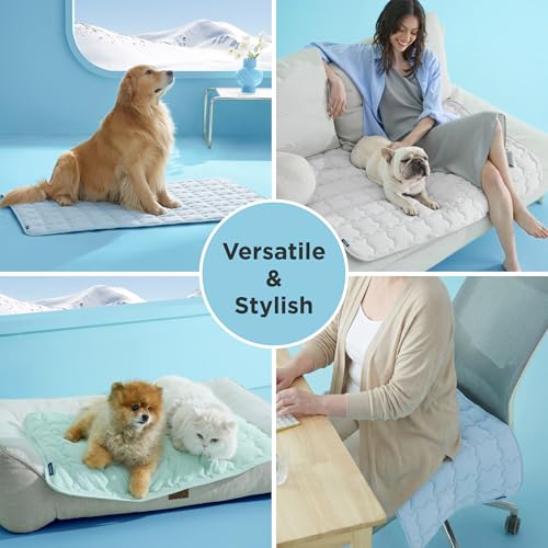 Bedsure Cooling Mat for Large Dogs, Q-Max>0.5 Thin Breathable Cold Crate Pad for Pet, Portable Washable Kennel Bed for Sum...