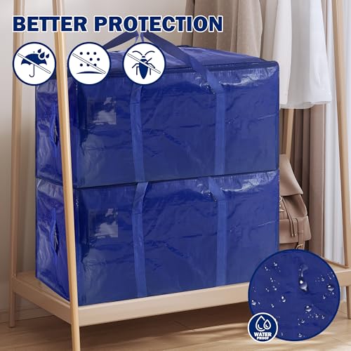 8 Pack Extra Heavy Duty Large Moving Bags with Strong Zipper & Carrying Handles, Sturdy Clothes Storage Bags Totes Bins, P...