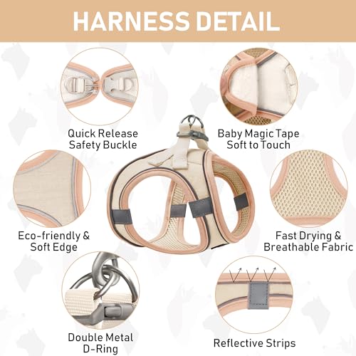 GAMUDA Small Pet Harness Collar and Leash Set, Step in No Chock No Pull Linen Fabric Soft Mesh Dog Vest Harnesses Reflecti...
