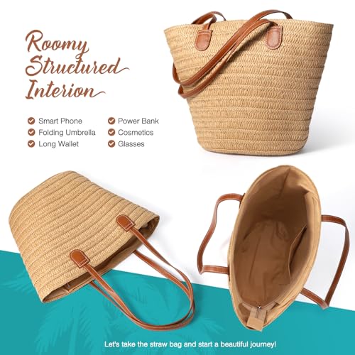 Hommtina Straw Bag Womens Straw Beach Bag Vacation Purse for Summer
