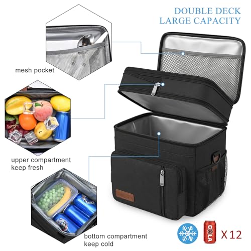 MIYCOO Lunch Bag & Lunch Box for Men Women, Double Deck Leakproof Insulated Soft Large Adult Camping Cooler bag for Work, ...