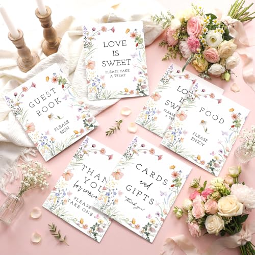 Yookeer 6 Pcs Wildflowers Wedding Table Decor Spring Floral Bridal Shower Thank You Centerpieces Party Supplies with Stand...