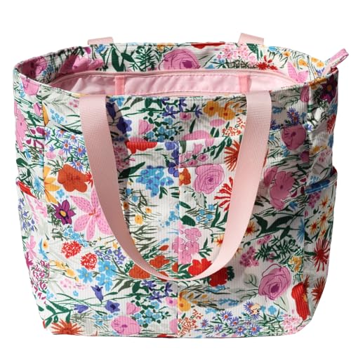 ESVAN Original Floral Tote Bag Large Shoulder Bag with Multi Pockets for Gym Travel Beach Daily Bags