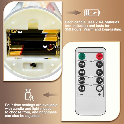 Eynshoo Gold Flameless LED Candles with Remote & Timer, 3-Piece Flickering Pillar Candle Set, Realistic Flame Effect, Adju...