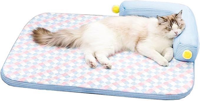 Zabplox Cooling Cat Bed with Pillow – L-Shaped Sofa Design, Breathable Summer Mat for Kittens & Cats, Machine-Washable Cus...
