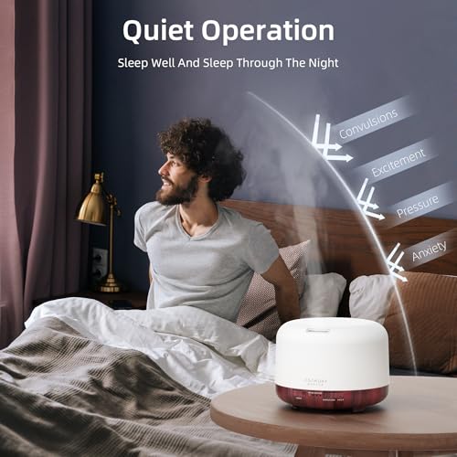 ASAKUKI Essential Oil Diffuser for Home, 500ML Aromatherapy Diffuser Humidifier with Remote Control, 7 Color LED Lights, Q...