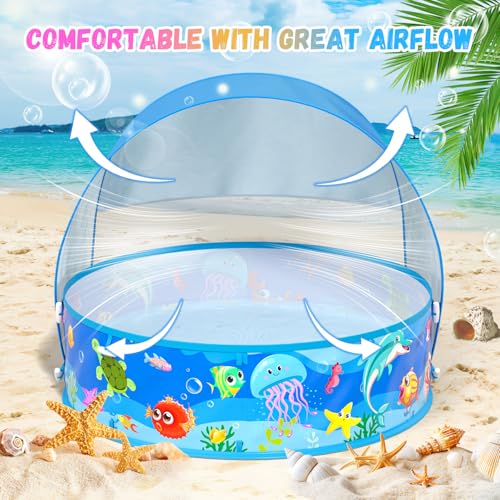 Baby Beach Tent, Pop-Up Above Ground Pool, Foldable Kiddie Pool with Sun Shelter Canopy for Ages 9-48 Months, Toddler Wadi...