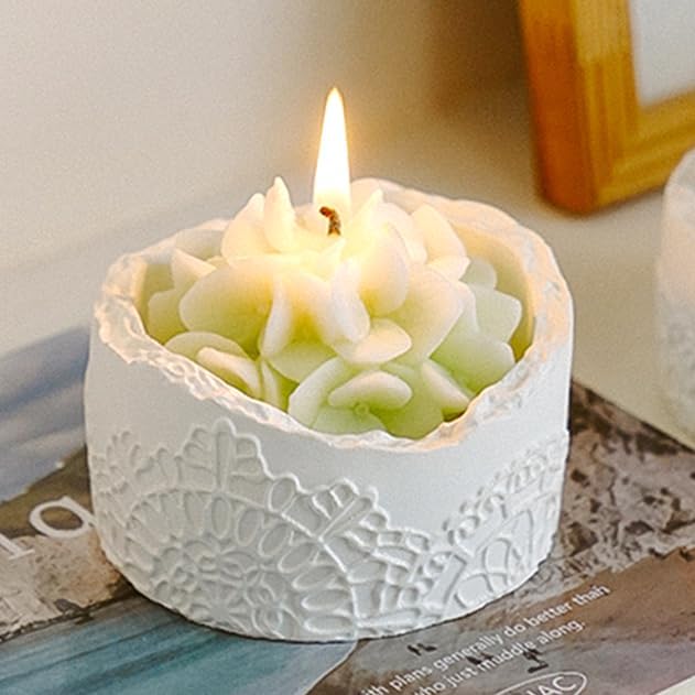 Green Hydrangea Flower Scented Candle - Decorative Lace Cup Candle, Rustic Floral Candle Gift, Home Fragrance Decor, Sprin...