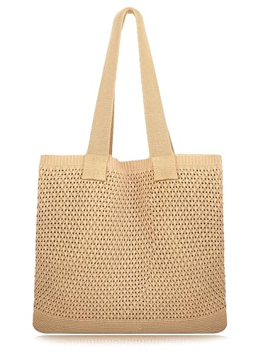 COOKOOKY Beach Bag with added lining Crochet Tote Bag for Women Shoulder Bag Hobo Casual Handbags Shopping Work Bag