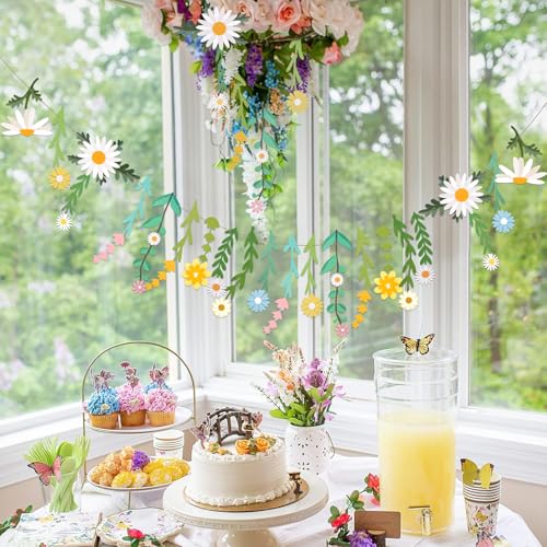 Daisy Flower Banner Wildflower Party Decorations Leaves Banner Paper Flower Garland Daisy Groovy for Wall Decoration Sprin...