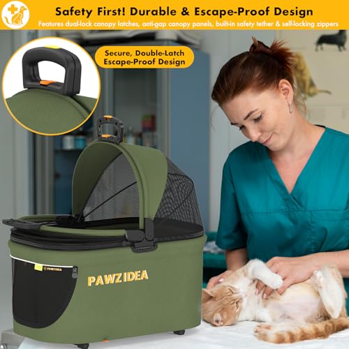 PAWZIDEA Portable Small Dog Crate for Car Travel up 33lbs, Enclosed Dog Car Seat Soft-Sided, Escape-Proof Reversible No-Zi...