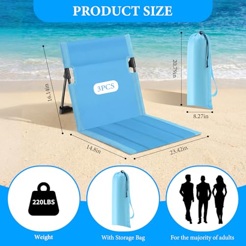3 Pack Portable Poolside Chairs, Foldable Beach Chairs for Adults, Lightweight Legless Ground Seat with Carry Bag, Small B...