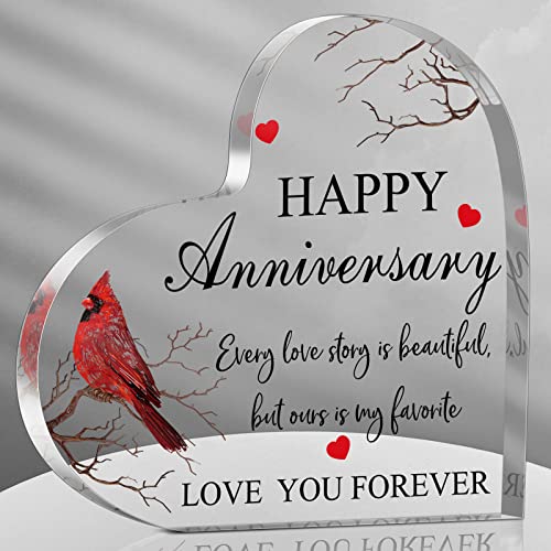 Happy Anniversary Cardinal Gift for Women Anniversary Wedding Gifts Acrylic Valentines Day Gifts for Her Him Couple Wife H...
