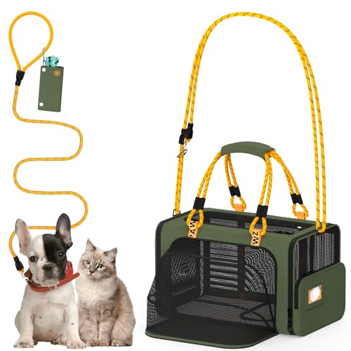PAWZIDEA Expandable Pet Carrier Airline Approved, 18"×11"×11" Small Dog Carriers, Collapsible Top-Load Cat Carrier for 2 C...