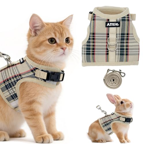 AIITLE Adjustable Bunny Harness & Leash Set - Soft Mesh Liner, Comfort Fit Plaid Pattern Vest with Magic Tape Design, Port...